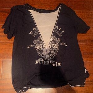 Black Graphic V-Neck Women Top